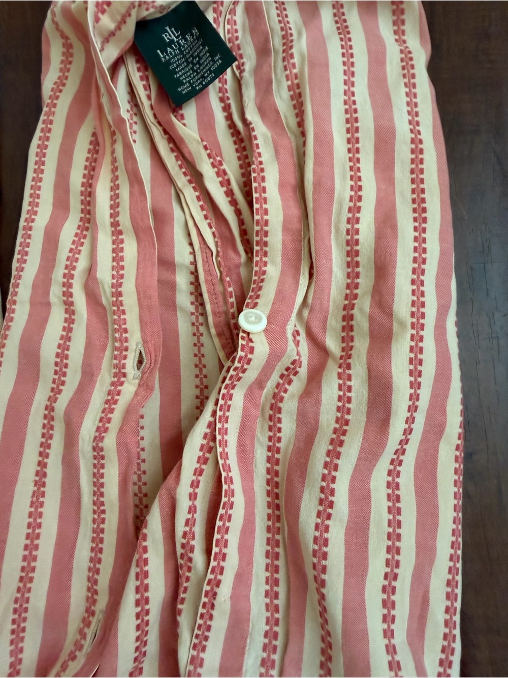 Queen Striped Salmon and Cream bed skirt and standard pillow shams. - Picture 4 of 6